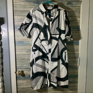 Geometric Belted Pocketed Short Sleeve Dress Wm Sz 14